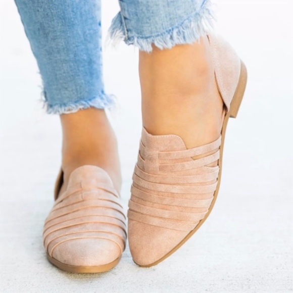 Blush Pink Vegan Leather Strappy Slip on Flats - Picture 3 of 6